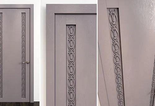 Solid Wood Door with Vertical Decorative Carving