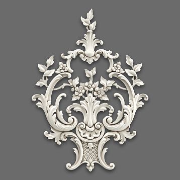 Relief decoration NPU-464: Baroque appliqu&eacute; from polyurethane with botanical scrolls and floral elements