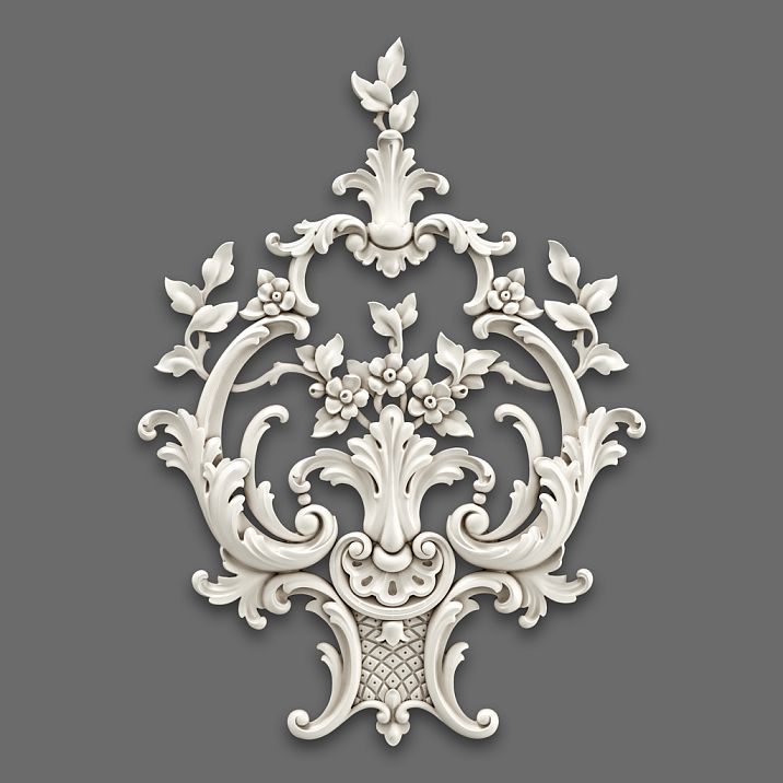 Relief decoration NPU-464: Baroque appliqu&eacute; from polyurethane with botanical scrolls and floral elements