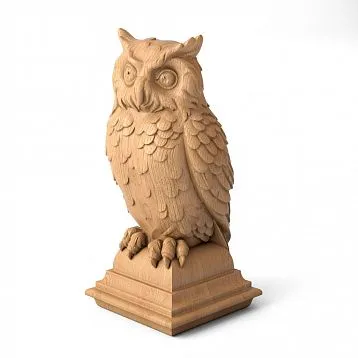 Wooden stair post finial L-064-2 with carved owl design