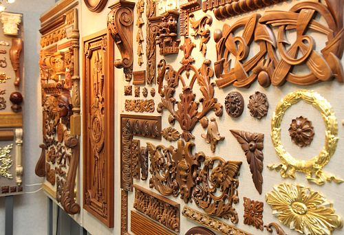 Carved Decorative Elements Panel in a Furniture Workshop