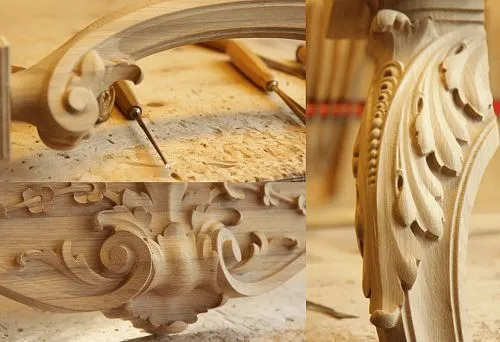 Decorative furniture element with artistic carving.