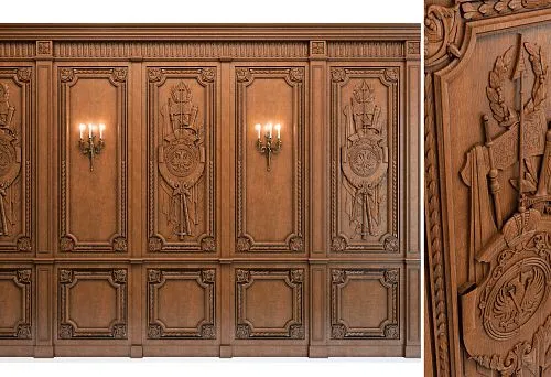 Luxurious Solid Wood Panels with Deep Carving and Symbolism in Classic Style