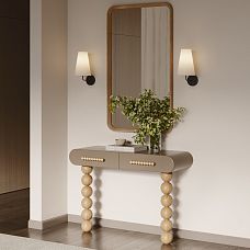 Designer console with Atlas HL-071M oak handles in a modern interior with a mirror