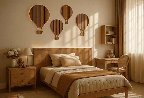 Шпонированные рейки МДФ дуб в интерьере спальни