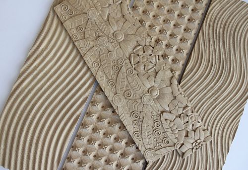 Decorative panels with carved wood and intricate patterns