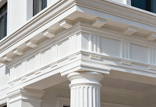 Polyurethane facade decor for exterior building finishing with columns and cornices
