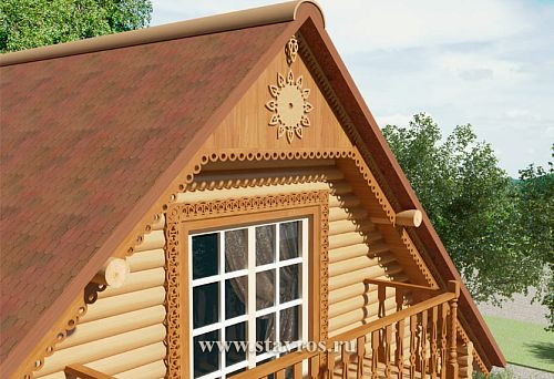 Wooden House with Carved Pediment and Carved Window Frames