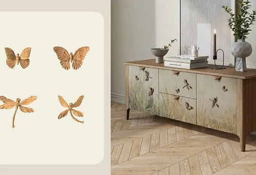 Commode adorned with carved appliqu&eacute;s in the shape of butterflies and dragonflies