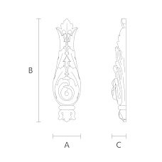 Деревянная накладка N-271 с резным цветочным орнаментом из дуба чертеж