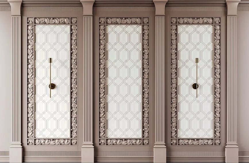 Luxurious classical wall panels with carved decoration and gold inlays