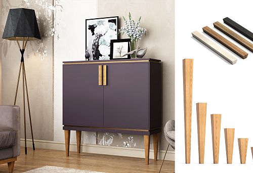 City Apartment Interior with a Graphite-Colored Cabinet on High Wooden Legs