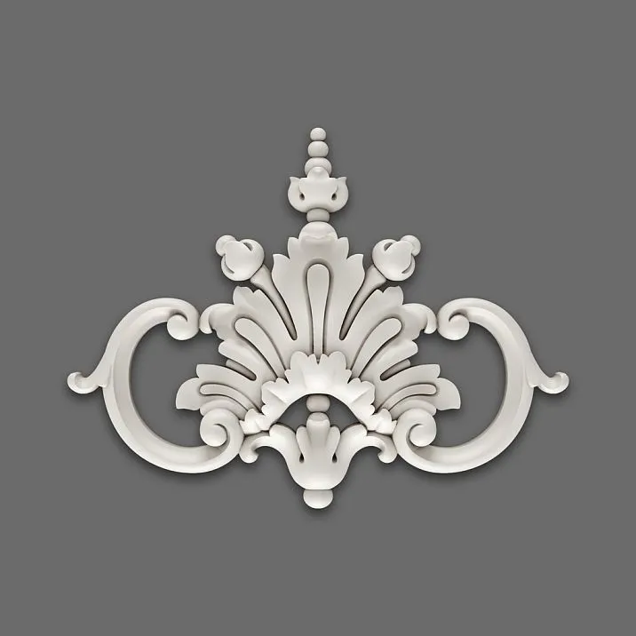 Лепной декор NPU-244 — элегантная полиуретановая накладка с детализированными классическими завитками 