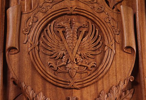 Wooden relief with the image of the double-headed eagle, symbolizing power and grandeur