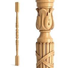 Carved wooden staircase baluster L-046 with fluting and acanthus leaf motifs