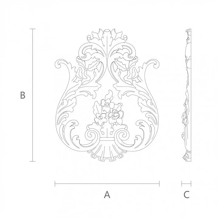 Drawing of Carved Inlay N-238 from Solid Wood
