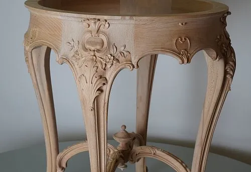 Carved Solid Wood Table Base with Decorative Elements