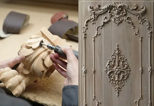 Wooden Carved Ornament for Decoration and Furniture Production at the Center for Furniture Materials
