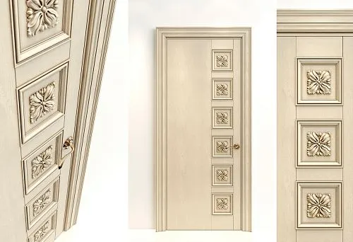 Unfinished door from solid wood with carved decoration