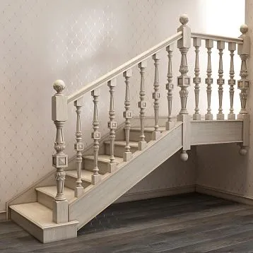 Wooden stair baluster L-025 with fluting and carved decoration on a white background