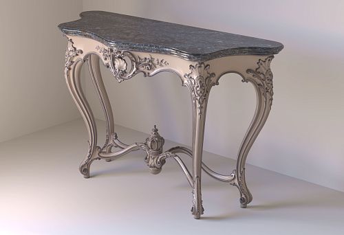 Carved console in classic style with curved legs and marble top