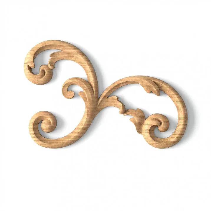 Wooden decorative element N-283R with carving in the form of a plant motif