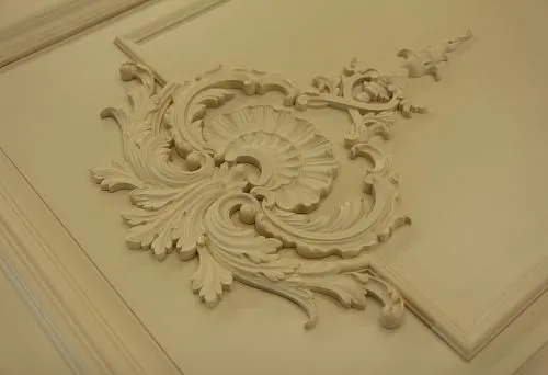 Interior with decorative stucco, elegantly arranged with compositions