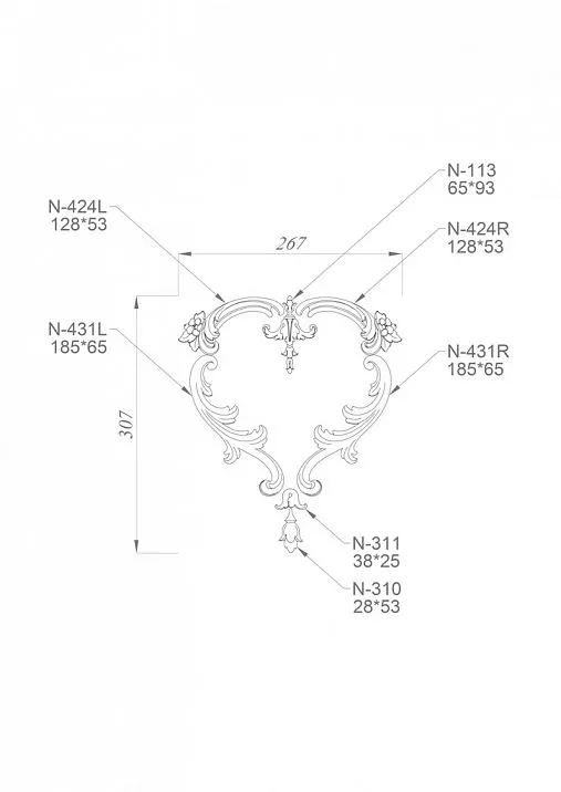 Изысканный и красивый комплект декора C-032 из дерева чертеж