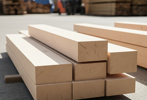 Stacked oak beams in stock &mdash; strong and durable material for construction and finishing
