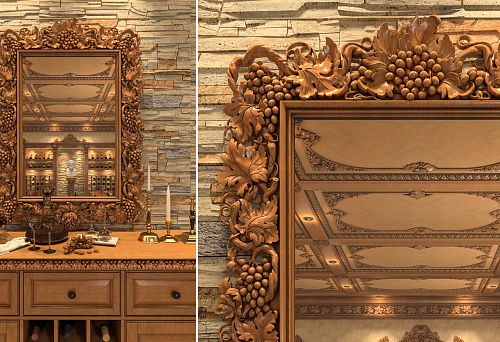 Designer mirror with carved detailing in classic style for stylish interiors
