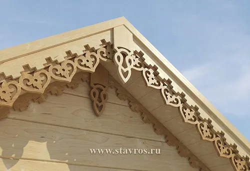 Decorative facade elements made of wood with openwork carving