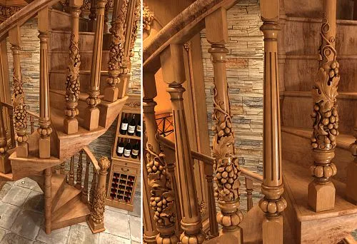 Helical Staircase with Artistic Carving and Grapevine Pattern