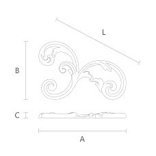 Wooden decorative element N-283R with carving in the form of a plant motif drawing