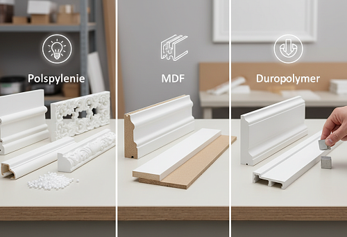 Comparison of materials for skirting boards and moldings: polystyrene, MDF, and duropolymer