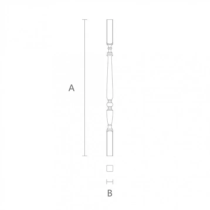 Wooden baluster L-020 with smooth lines and no decorative elements, drawing