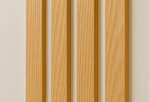 Vertical decorative wooden planks in light tone on the wall