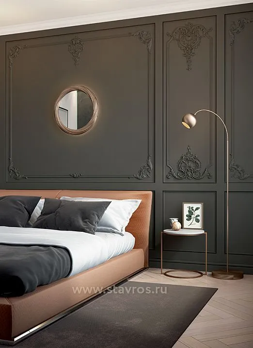 Wooden inlay with carved floral ornament in interior