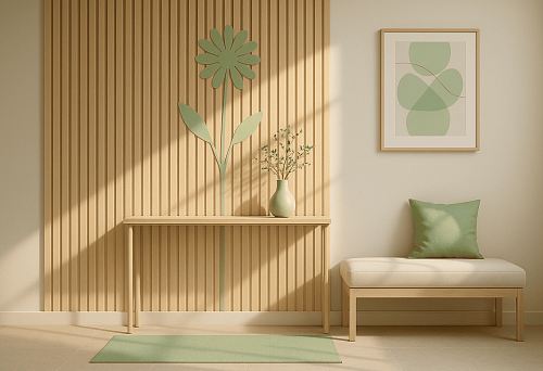 MDF interior trim behind a decorative composition with a flower