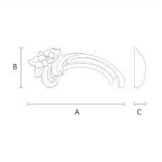Drawing of NPU-424L molded decoration with indication of height, width, and thickness from polyurethane