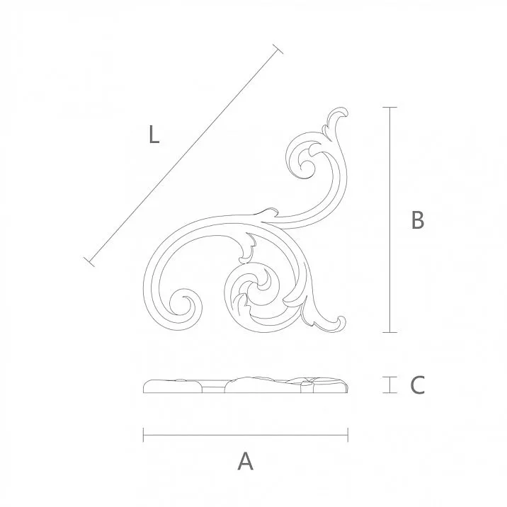 Резная накладка N-285R деревянная чертеж схема
