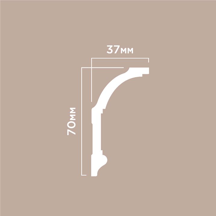 Карниз A70V2 ПОЛИСТИРОЛ HI WOOD 70мм х 37мм х 2,0м чертеж