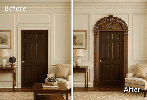 Decorative corner elements for the door: before and after installation