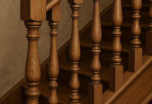 Wooden balusters on the staircase in the interior &mdash; exclusive solutions for creating unique interiors in Voronezh.