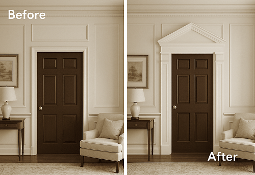 Интерьер до и после установки угловых элементов для стен