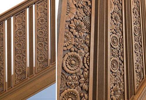 Carved Wooden Balusters with Floral Ornament &mdash; Example of Reliable Fixing and Durability