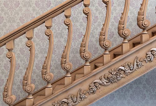 Classic staircase with carved balusters, attaching balusters to steps