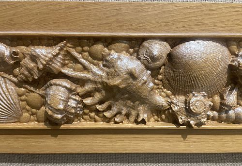 Carved Wooden Moulding with Detailed Seashells and Shells
