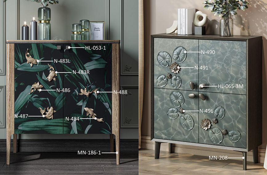 Ideas for styling the KMD-041 dresser with elegant carved appliqu&eacute;s and geometric legs.