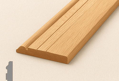 Decorative wooden baseboard from oak with a shaped profile