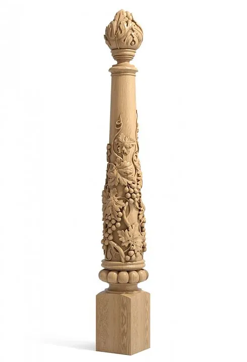 Carved wooden post L-061 grapevine